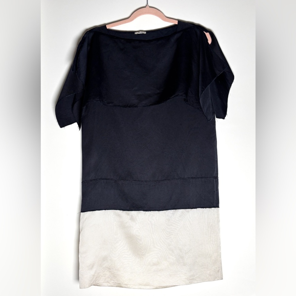 Vintage Miu Miu Colorblock Dress • Black & Ivory Textured Midi, Italian Designer